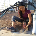 Colleen Cooley placing rebar, SAM at Biosphere 2