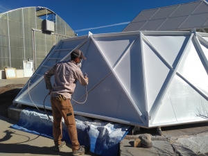 Trent painting the lung shell at SAM, Biosphere 2