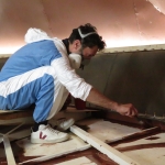 Elie prepares the Test Module lung for paint at SAM, Biosphere 2