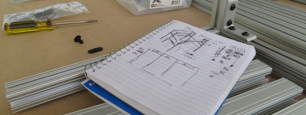 Sketch of the kitchen 80-20 frame by Kai Staats for SAM at Biosphere 2