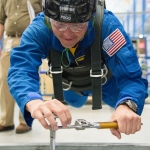 Soyuz 39 crew members Reid Wiseman and Alexander Gerst in EVA ARGOS training at NASA. Photo by Lauren Harnett