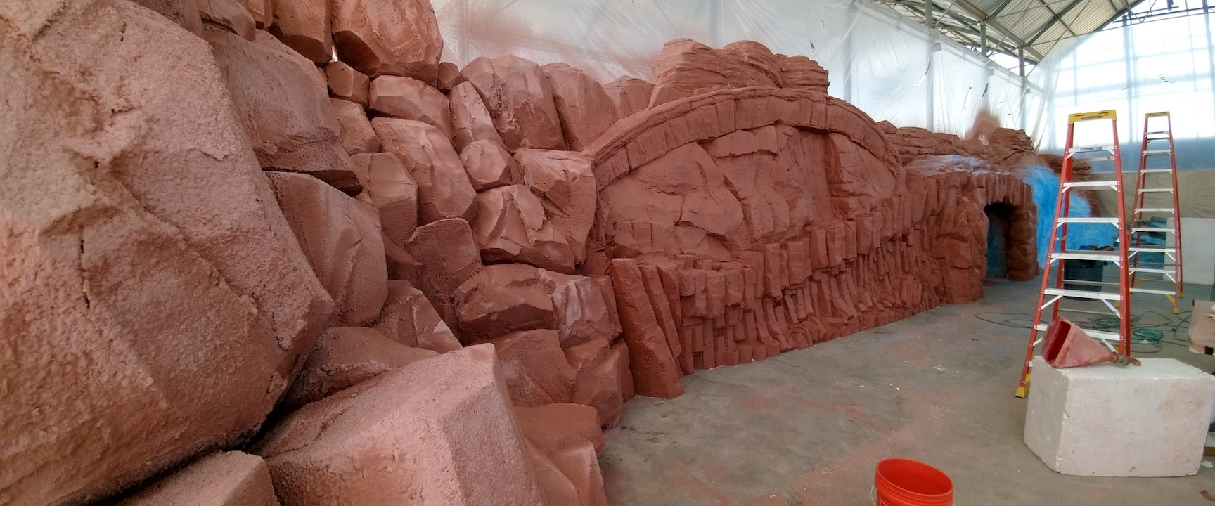 First coat of shotcrete applied to the Mars yard at SAM, Biosphere 2